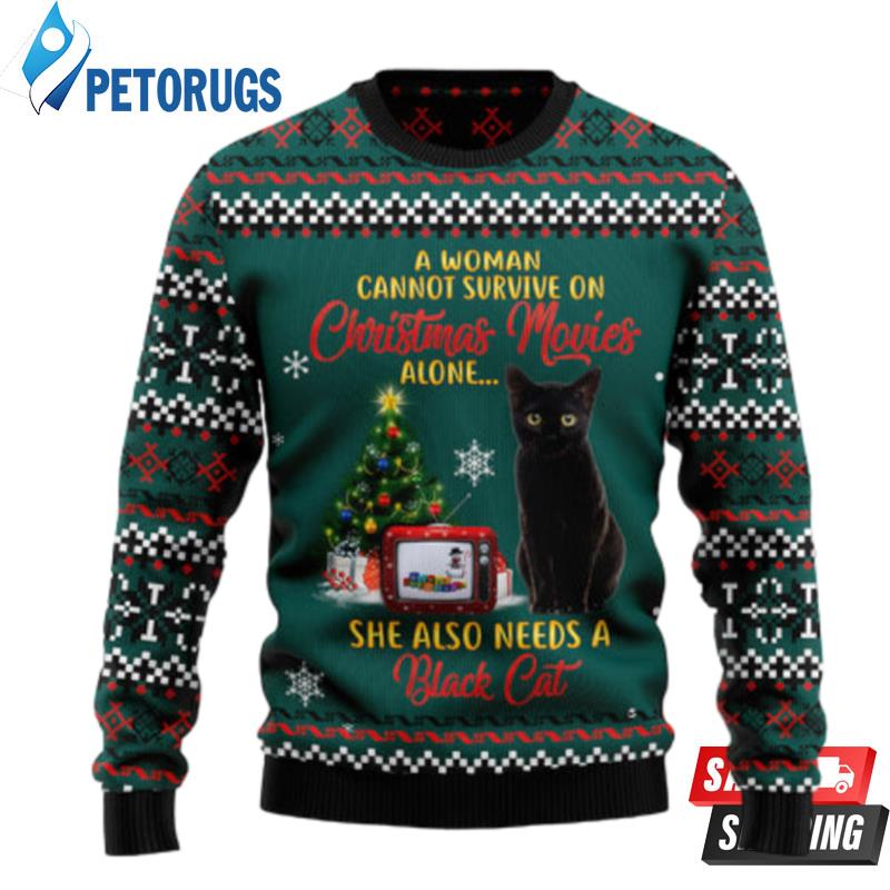 Black Cat Christmas Movie Ugly Christmas Sweaters
