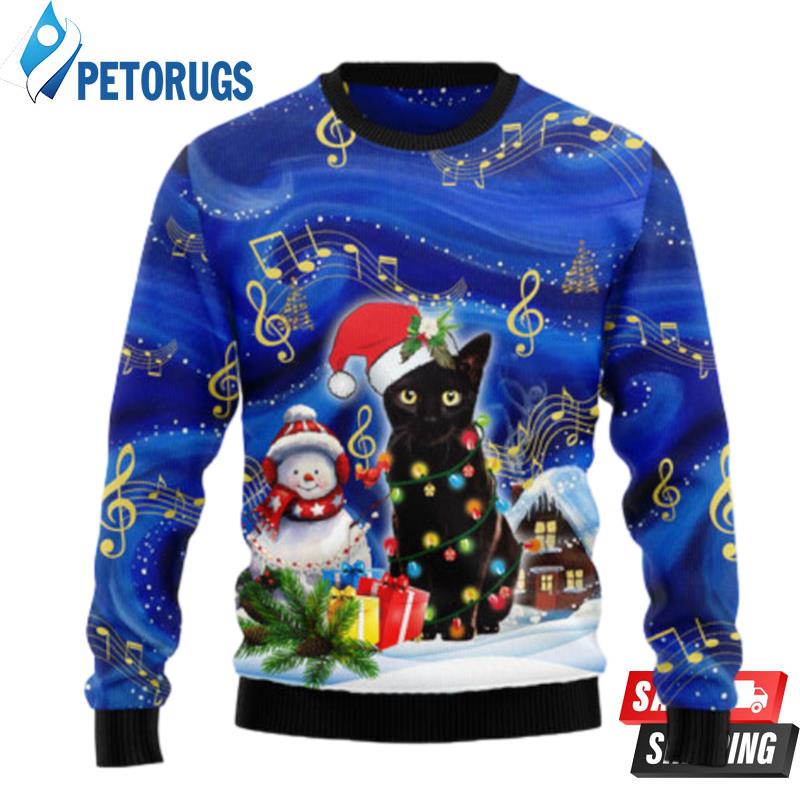 Black Cat Christmas Night Ugly Christmas Sweaters