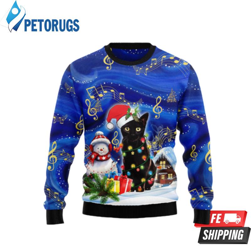 Black Cat Christmas Night Ugly Christmas Sweaters