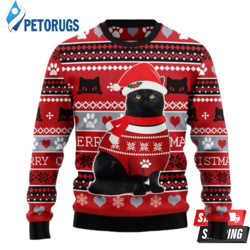 Black Cat Christmas Pattern Ugly Christmas Sweaters