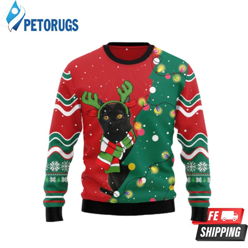 Black Cat Christmas Tree 3 Ugly Christmas Sweaters