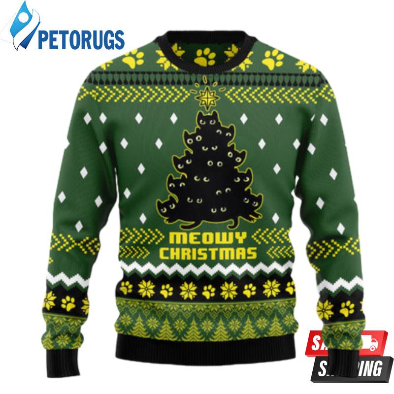 Black Cat Christmas Tree Ugly Christmas Sweaters