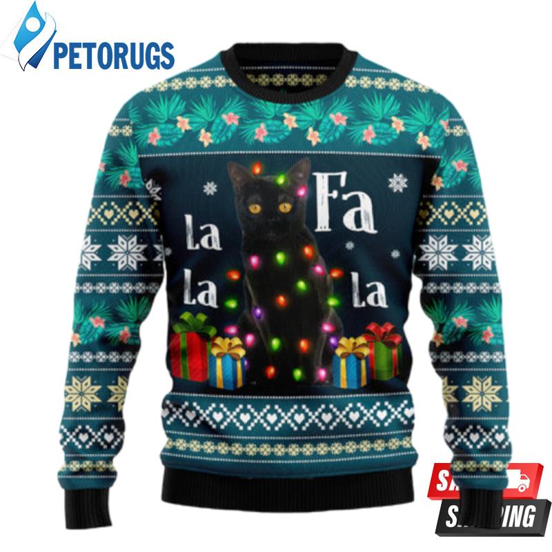 Black Cat Falalala Ugly Christmas Sweaters