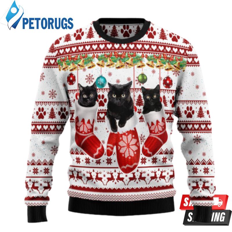 Black Cat Gloves Ugly Christmas Sweaters