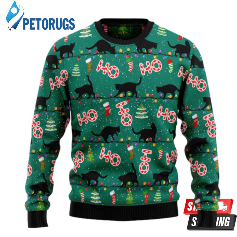Black Cat Ho Ho Ho Ugly Christmas Sweaters