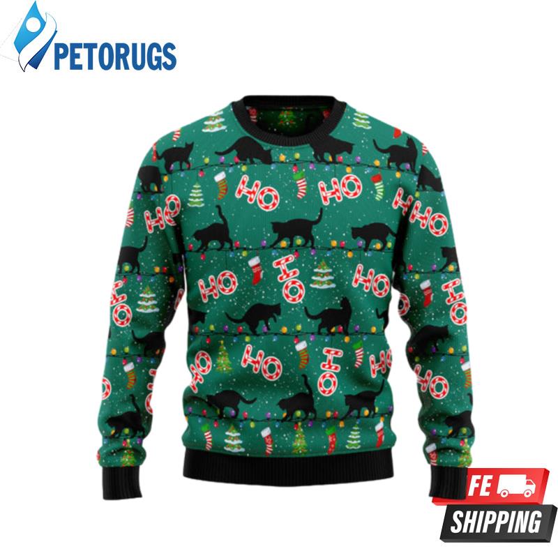 Black Cat Ho Ho Ho Ugly Christmas Sweaters