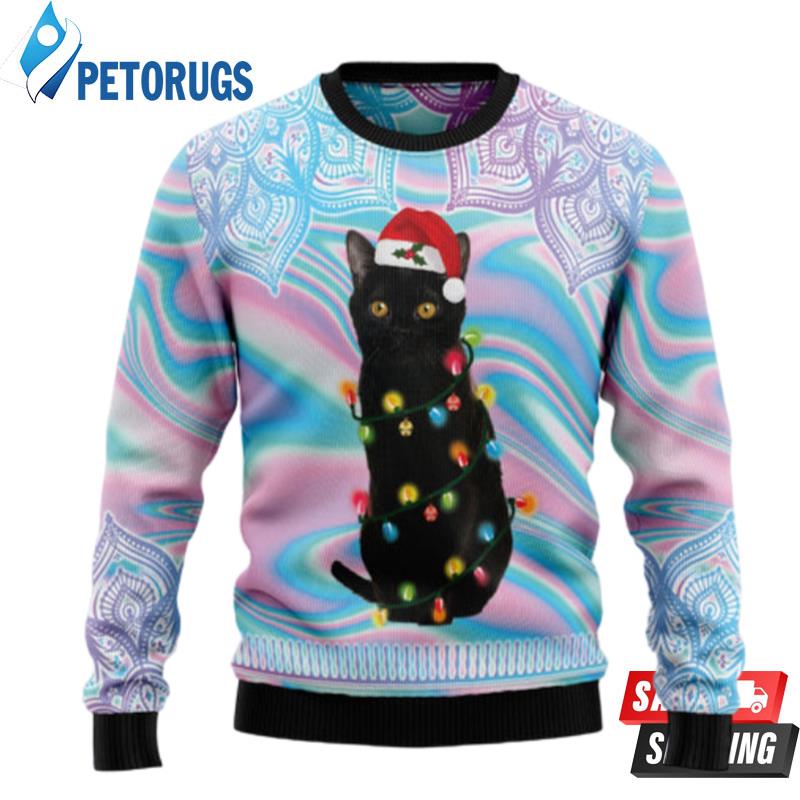 Black Cat Hologram Pattern Ugly Christmas Sweaters