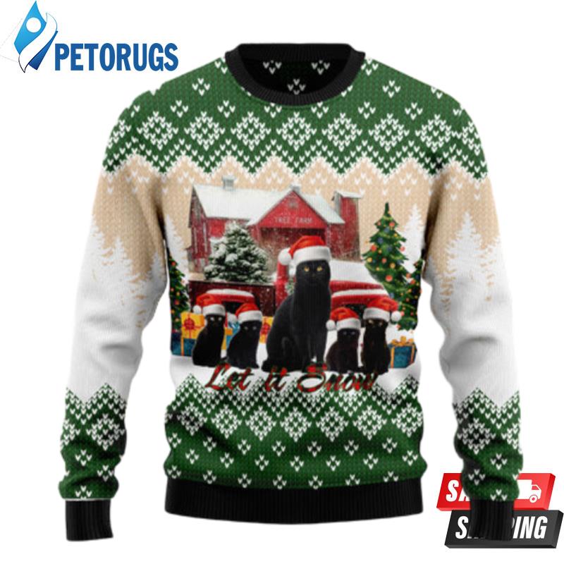 Black Cat Let It Snow Ugly Christmas Sweaters