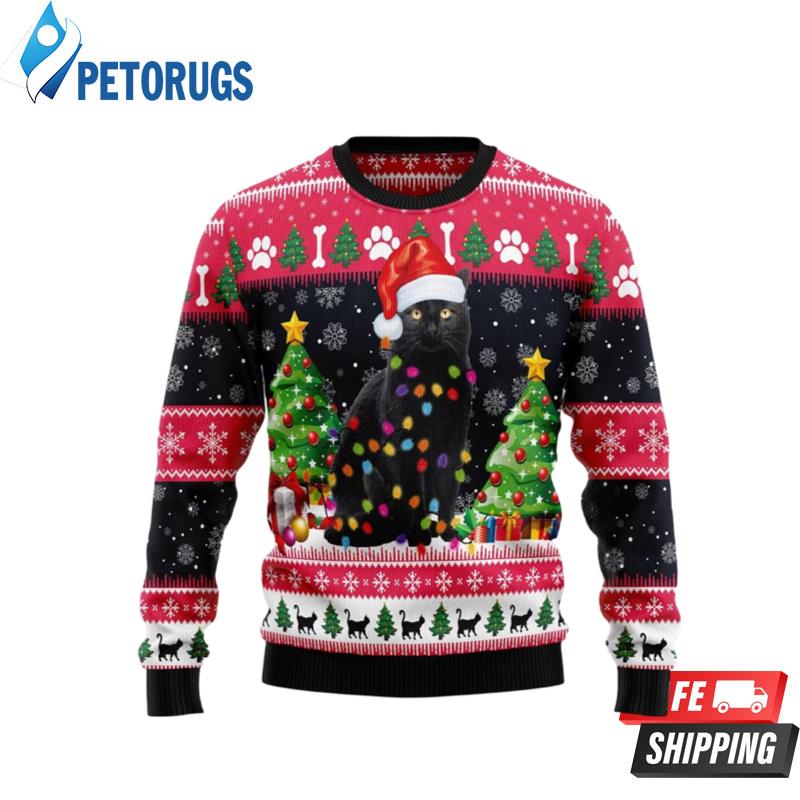 Black Cat Light Christmas Ugly Christmas Sweaters