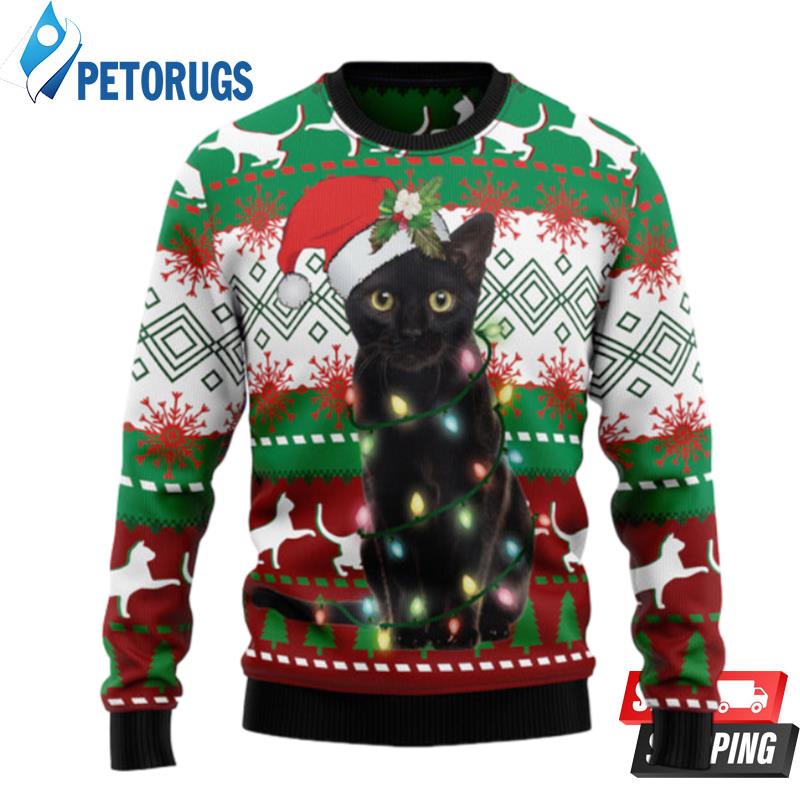 Black Cat Light Christmas Ugly Christmas Sweaters