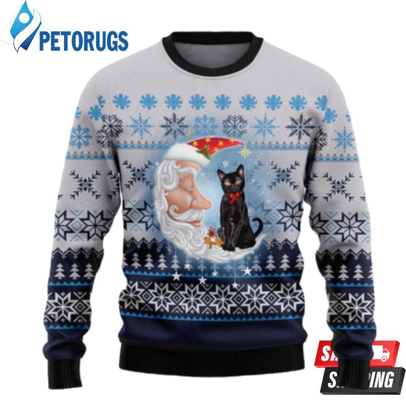 Black Cat Love Santa Moon Ugly Christmas Sweaters