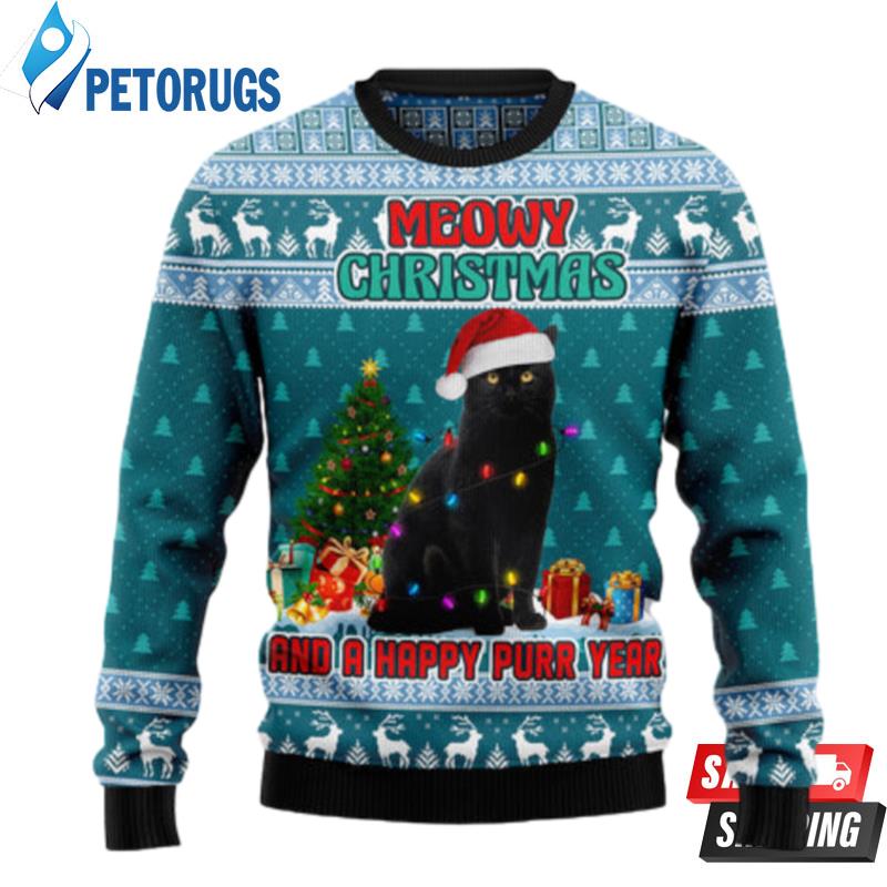 Black Cat Meomy Christmas And A Happy Purr Year Ugly Christmas Sweaters