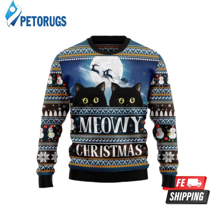 Black Cat Meowy Christmas 2 Ugly Christmas Sweaters