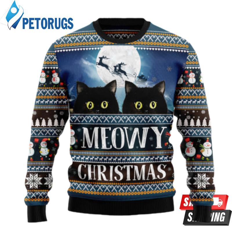 Black Cat Meowy Christmas TY710 Ugly Christmas Sweater Ugly Christmas Sweaters