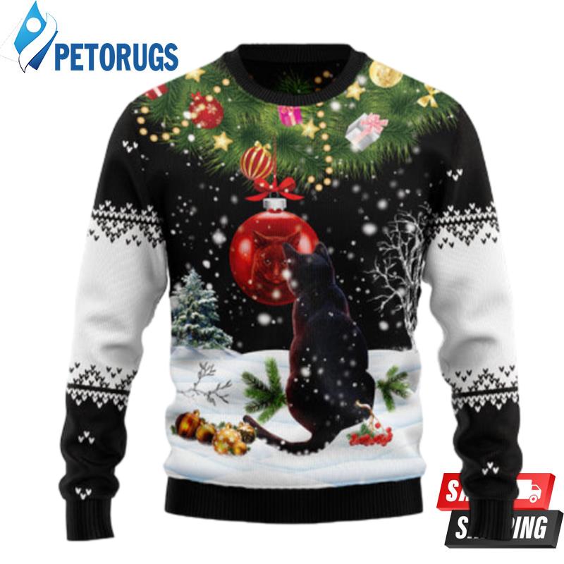 Black Cat Mirror Ugly Christmas Sweaters