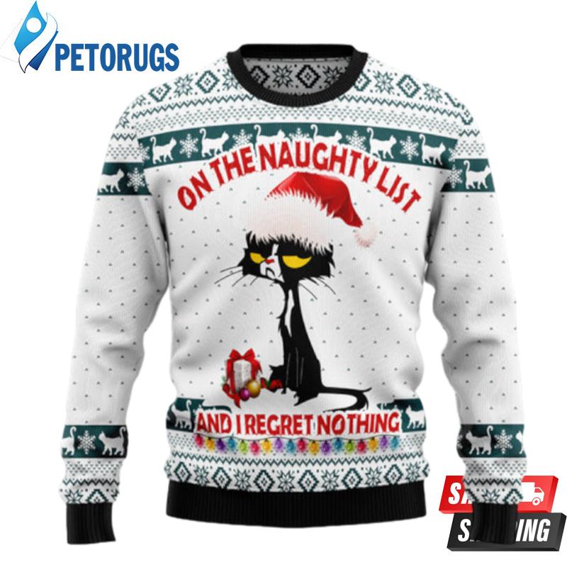 Black Cat Naughty List Ugly Christmas Sweaters