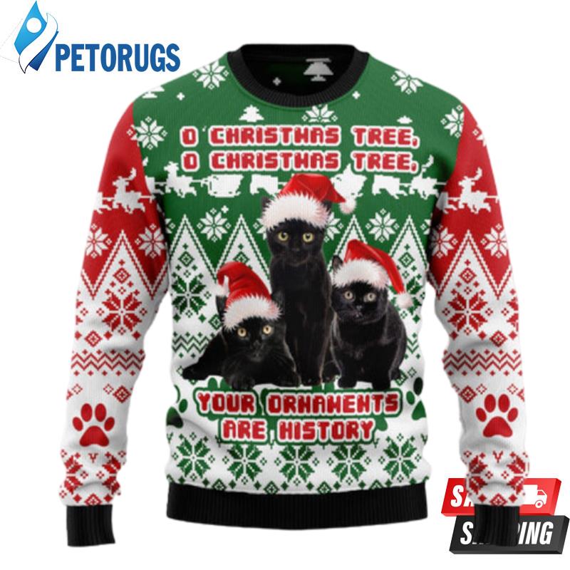 Black Cat Oh Christmas Tree Ugly Christmas Sweaters