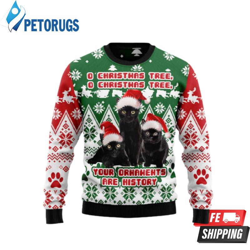 Black Cat Oh Christmas Tree Ugly Christmas Sweaters