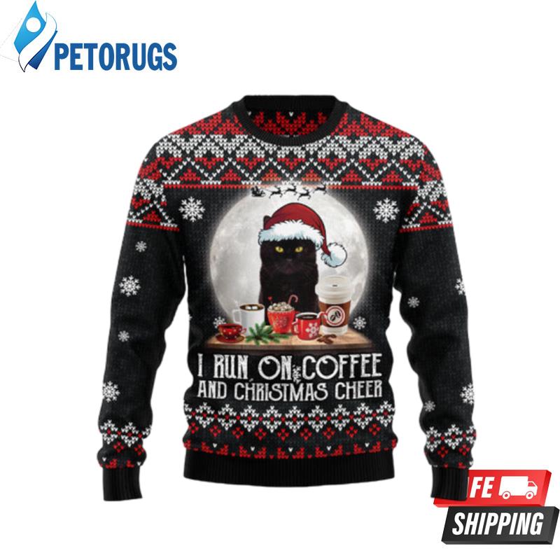 Black Cat Run On Coffee Ugly Christmas Sweaters