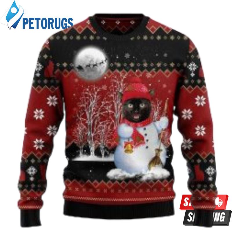 Black Cat Santa Snowman Ugly Christmas Sweaters