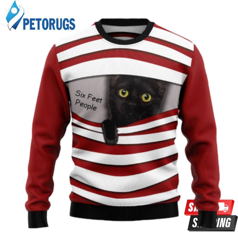 Black Cat Six Feet Ugly Christmas Sweaters