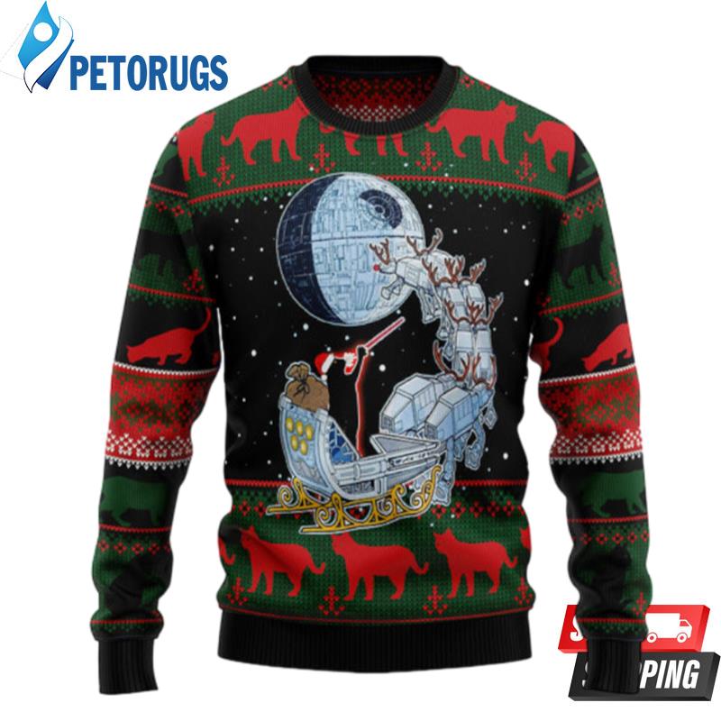Black Cat Sleigh To Death Star Ugly Christmas Sweaters