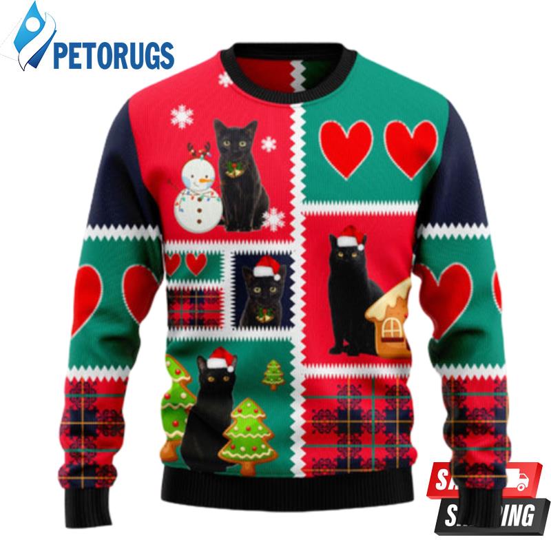 Black Cat Snow Ugly Christmas Sweaters