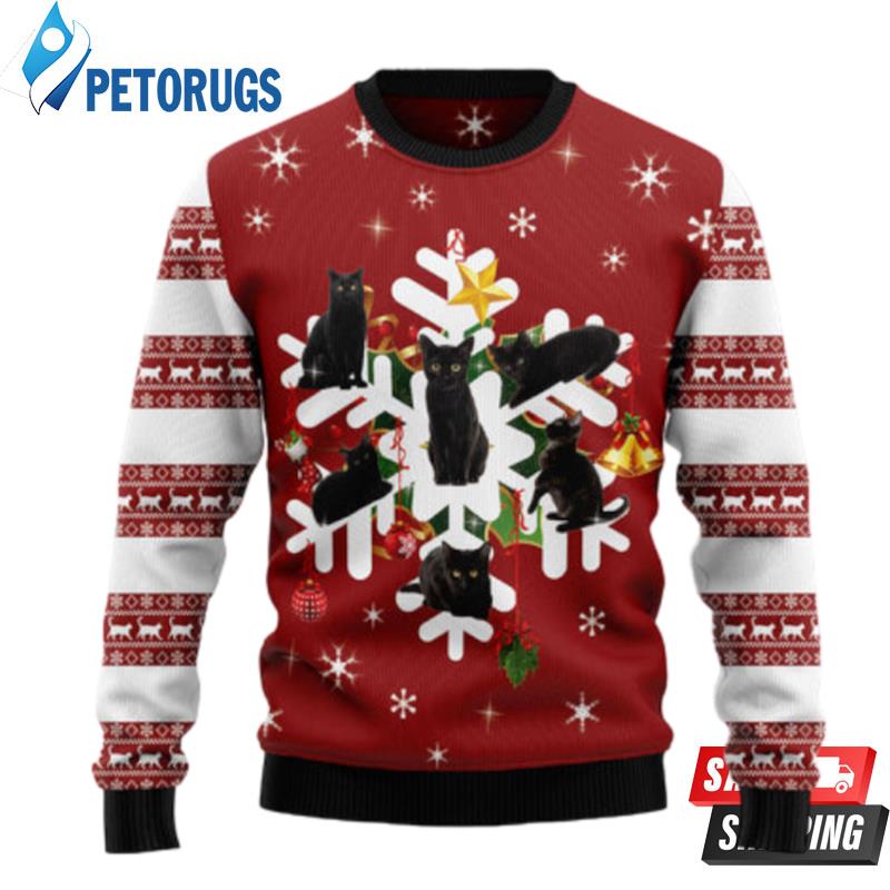 Black Cat Snowflake Ugly Christmas Sweaters