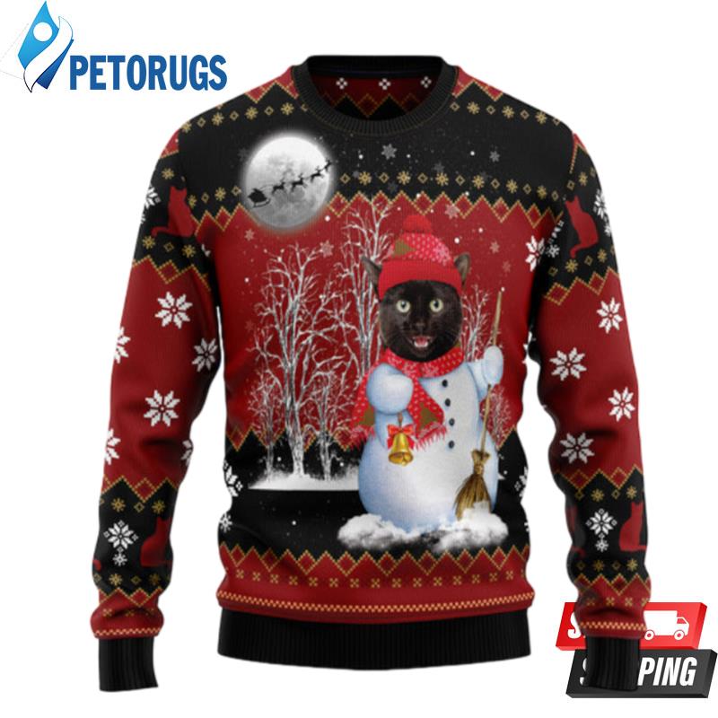 Black Cat Snowman Ugly Christmas Sweaters