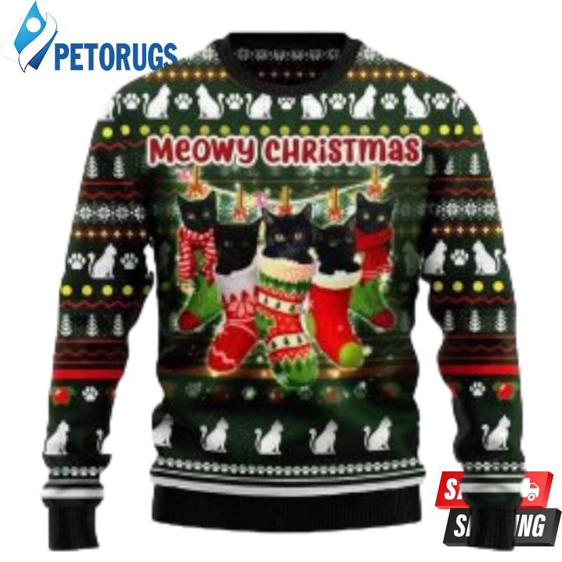 Black Cat Socks Meowy Christmas Ugly Christmas Sweaters