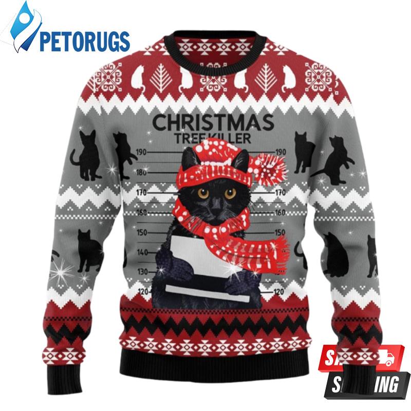 Black Cat Tree Killer Cute Ugly Christmas Sweaters
