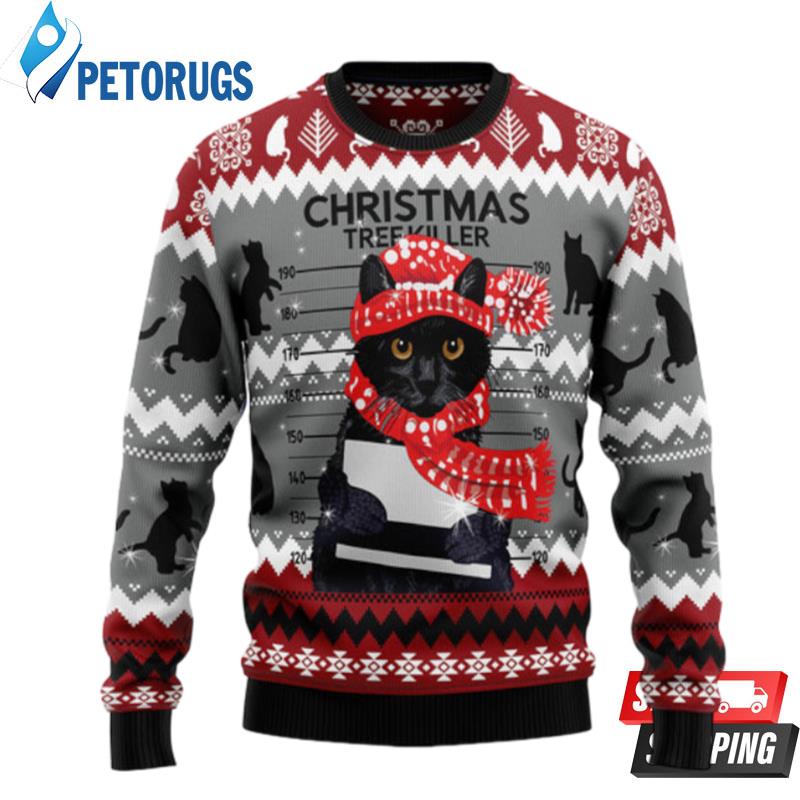 Black Cat Tree Killer Ugly Christmas Sweaters