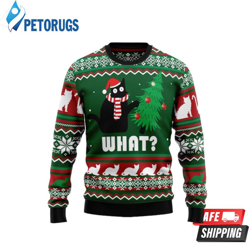 Black Cat What Christmas Ugly Christmas Sweaters