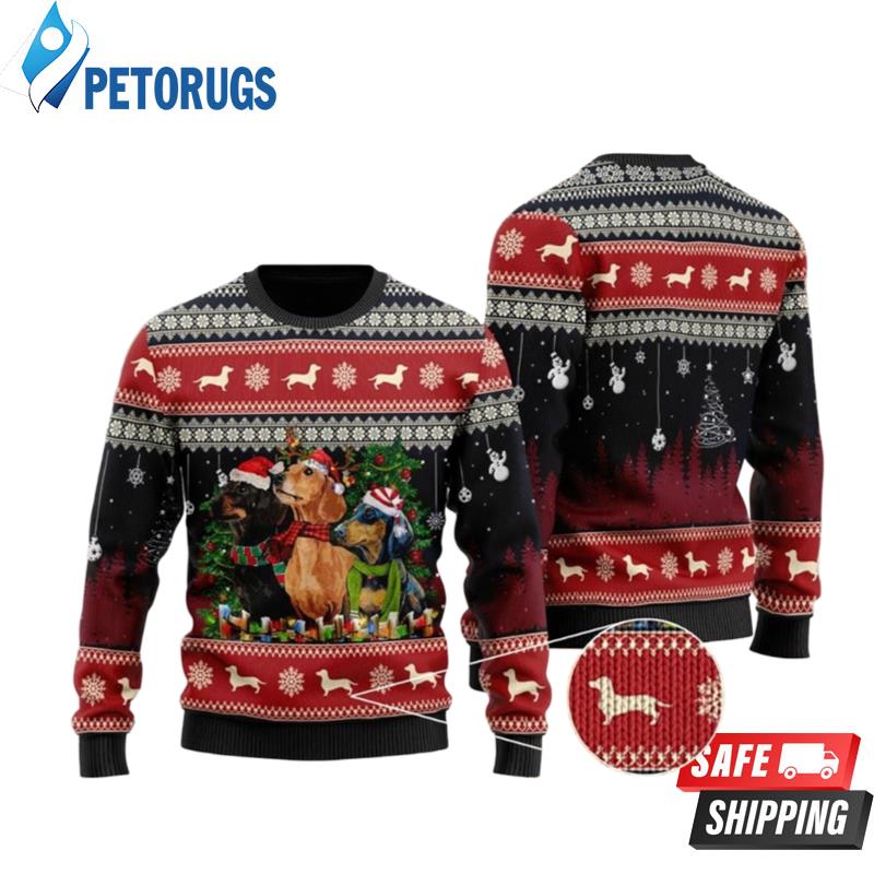 Black Cat With Santa Hat Happy Xmas Blue Color Wool Ugly Christmas Sweaters