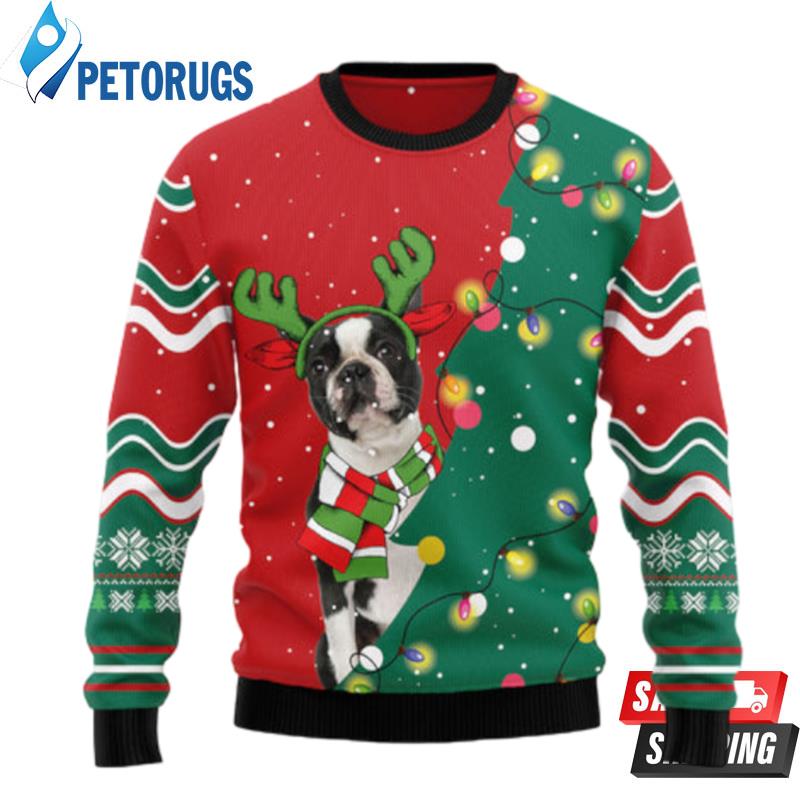 Boston Terrier Christmas Tree Ugly Christmas Sweaters