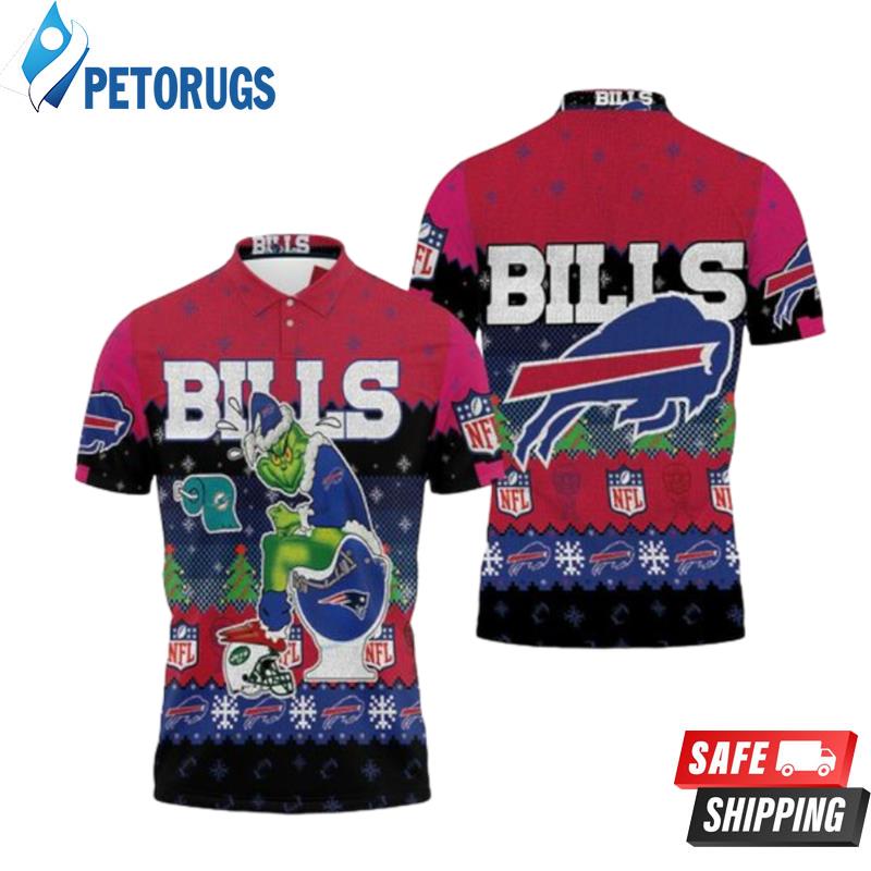 Buffalo Bills Christmas Grinch In Toilet Knitting Pattern Polo Shirts