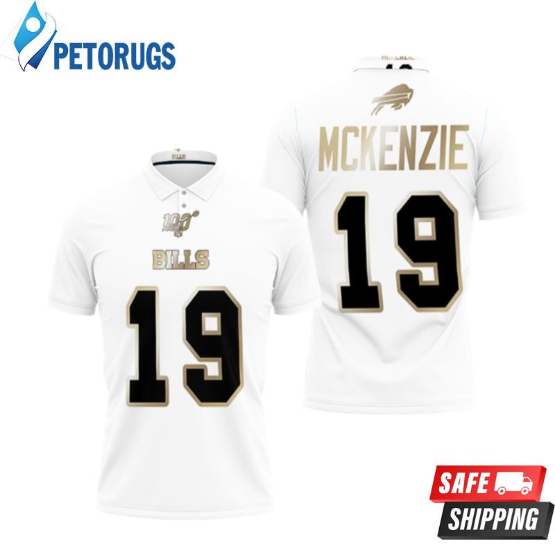 Buffalo Bills Isaiah Mckenzie #19 Nfl White 100th Season Golden Edition Style Polo Shirts