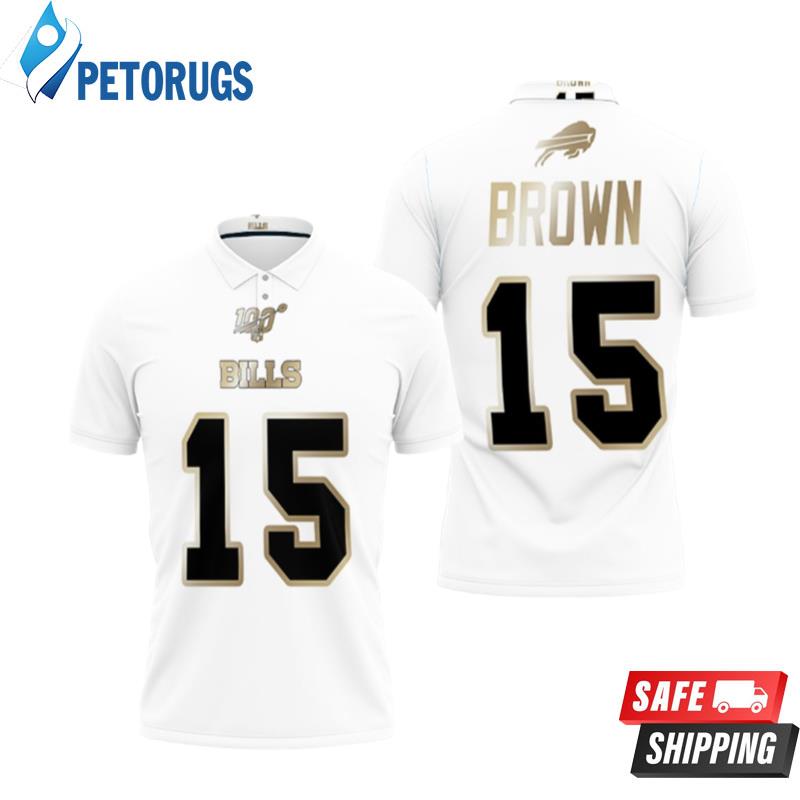 Buffalo Bills John Brown #15 Nfl White 100th Season Golden Edition Style Polo Shirts
