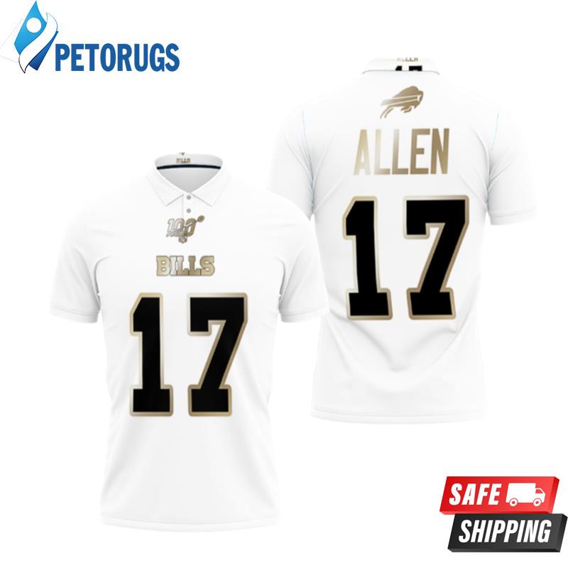 Buffalo Bills Josh Allen #17 Nfl White 100th Season Golden Edition Style Polo Shirts