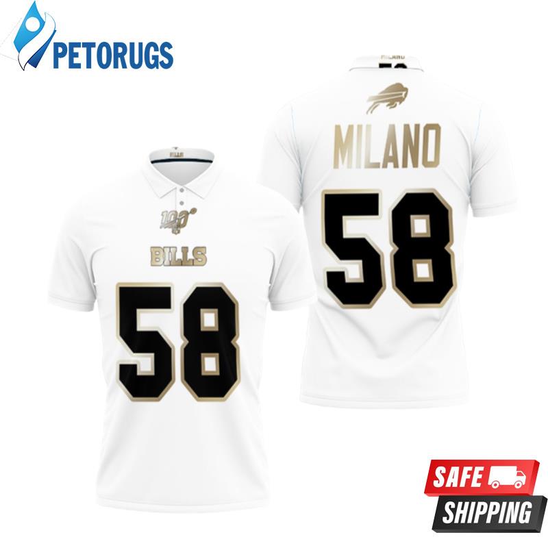 Buffalo Bills Matt Milano #58 Nfl White 100th Season Golden Edition Style Polo Shirts