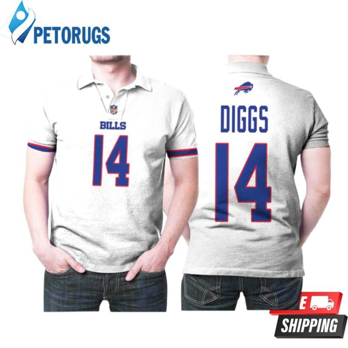 Buffalo Bills Stefon Diggs 14 White Jersey Inspired Style Polo