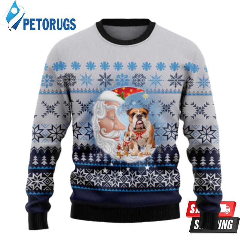 Bulldog Love Santa Moon Ugly Christmas Sweaters