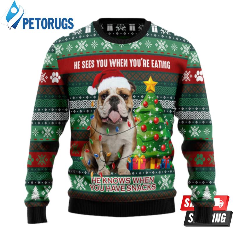 Bulldog Loves Snacks Ugly Christmas Sweaters