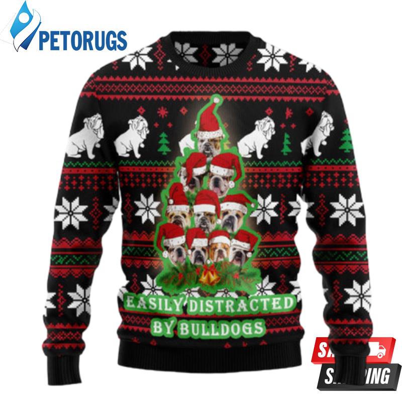 Bulldog Pine Tree Christmas Ugly Christmas Sweaters