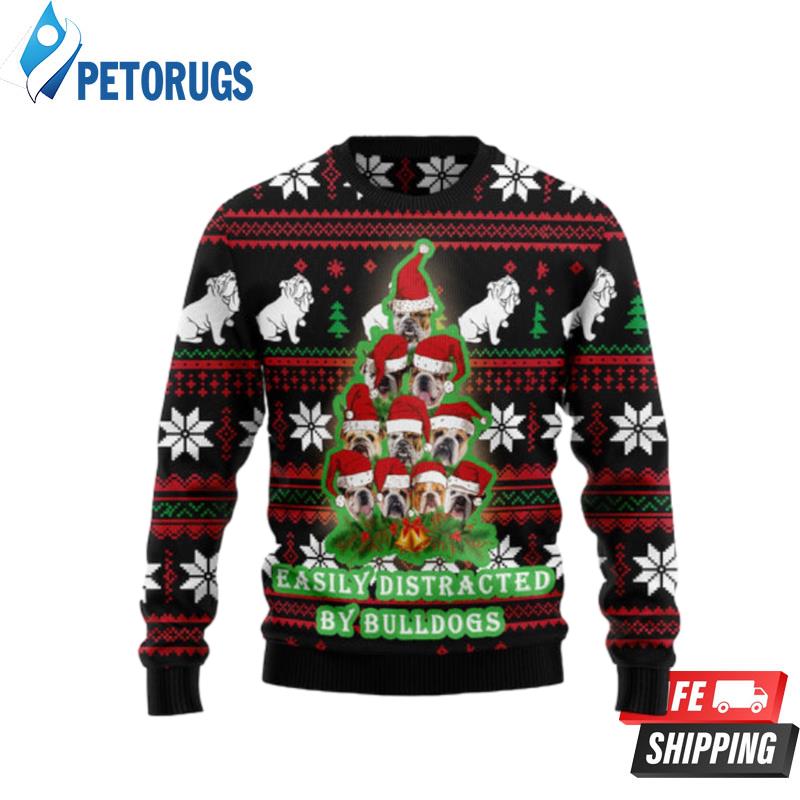 Bulldog Pine Tree Christmas Ugly Christmas Sweaters