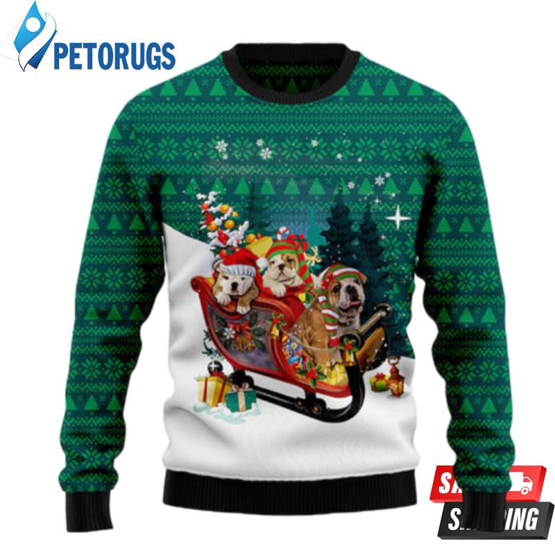 Bulldog Sleigh Ugly Christmas Sweaters