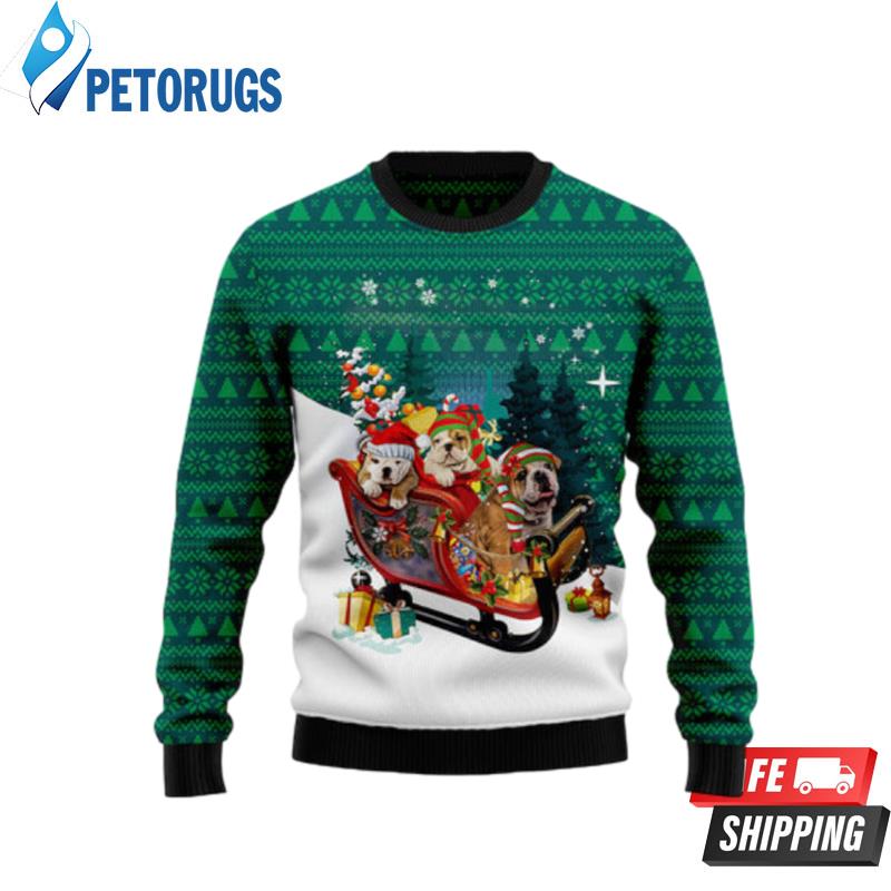 Bulldog Sleigh Ugly Christmas Sweaters