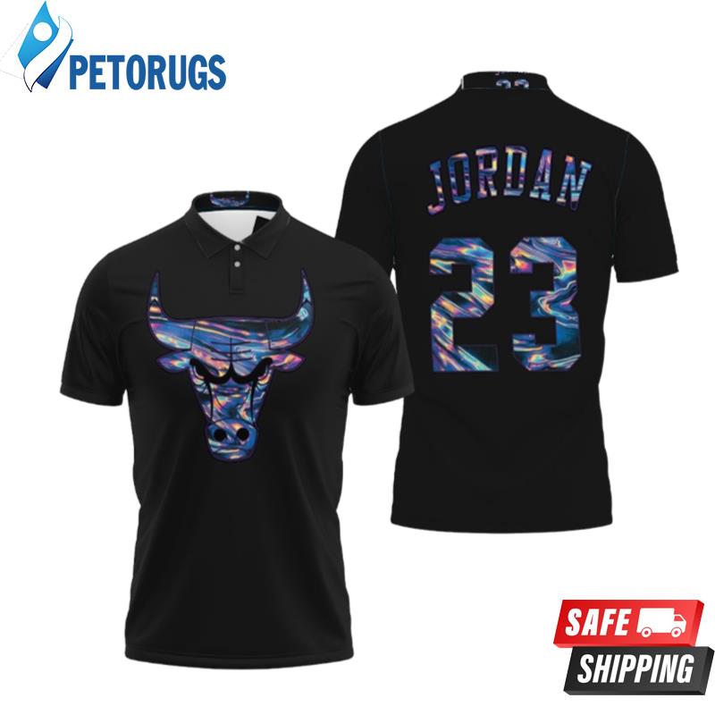 Bulls Michael Jordan Iridescent Holographic Black Inspired Polo Shirts