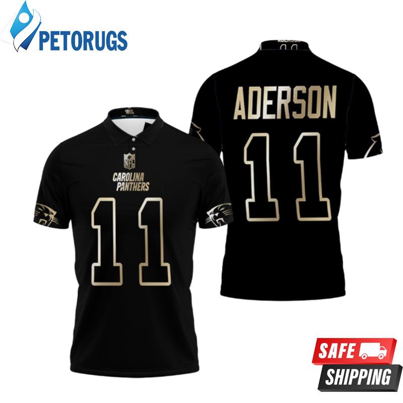 Carolina Panthers Robby Anderson #11 Nfl Great Player Black Golden Edition Vapor Limited Style Polo Shirts