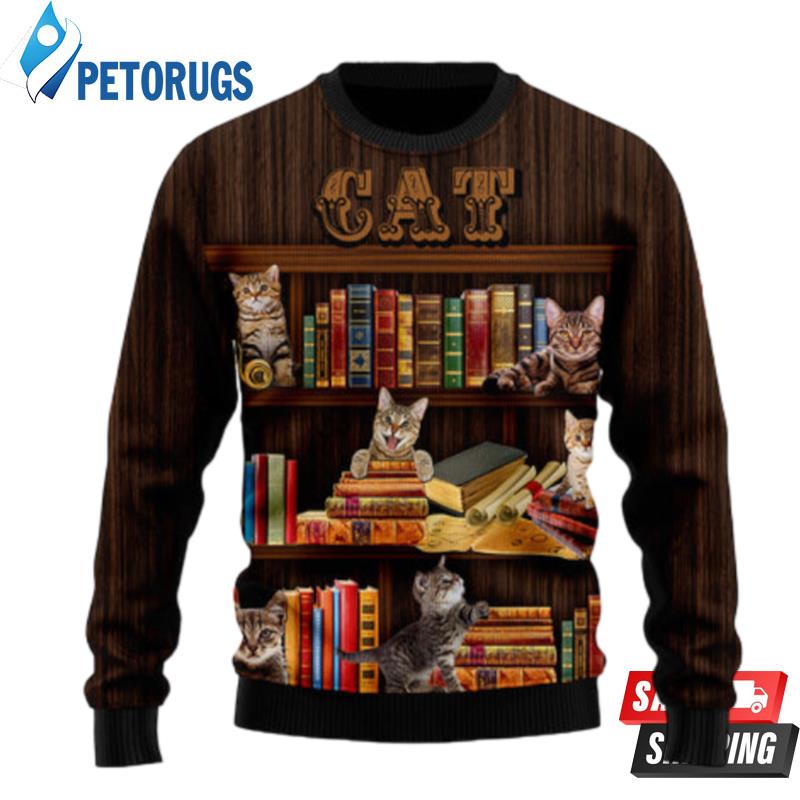Cat Bookcase Ugly Christmas Sweaters